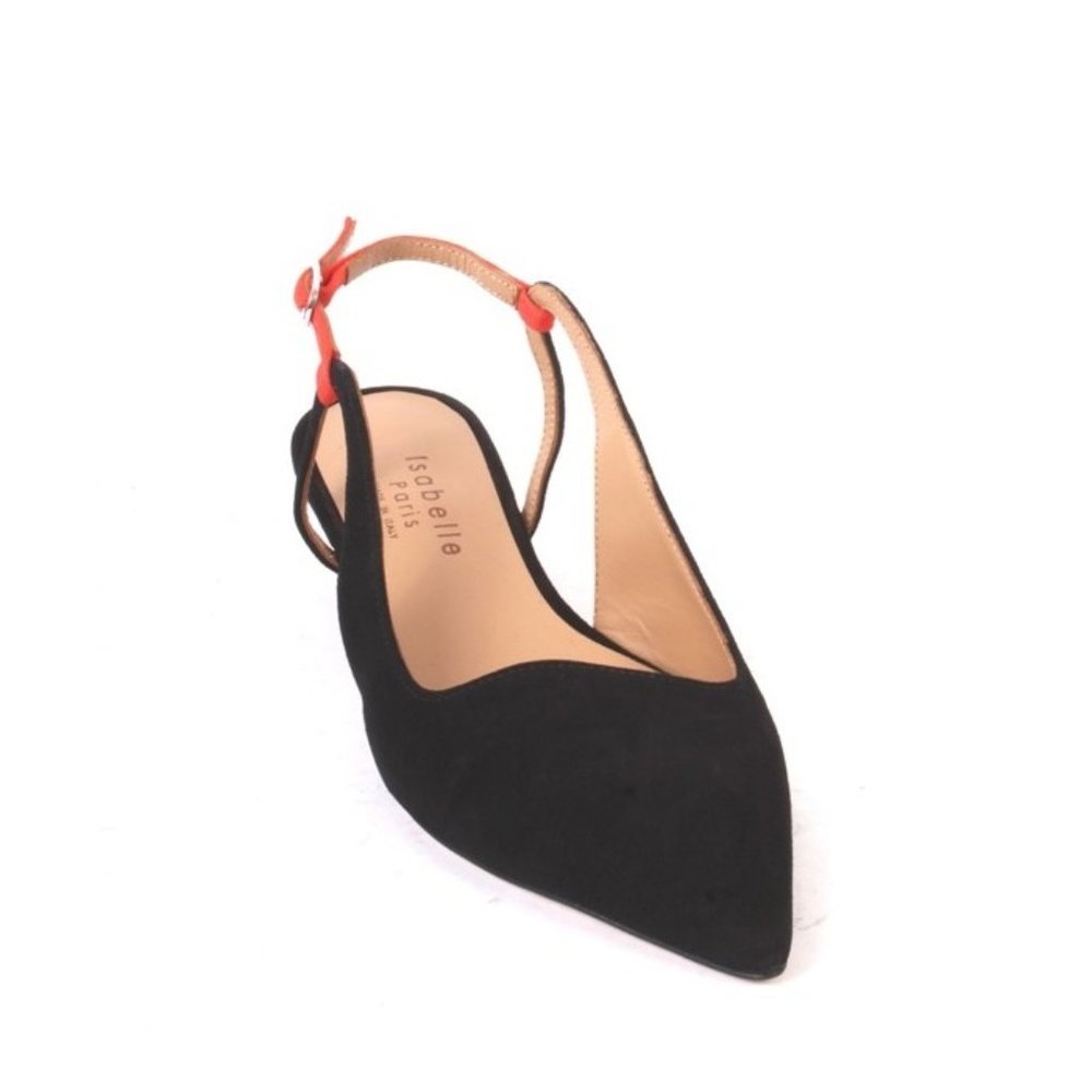 Isabelle 624 Black / Orange Suede Slingbacks Pointy Heel Pumps